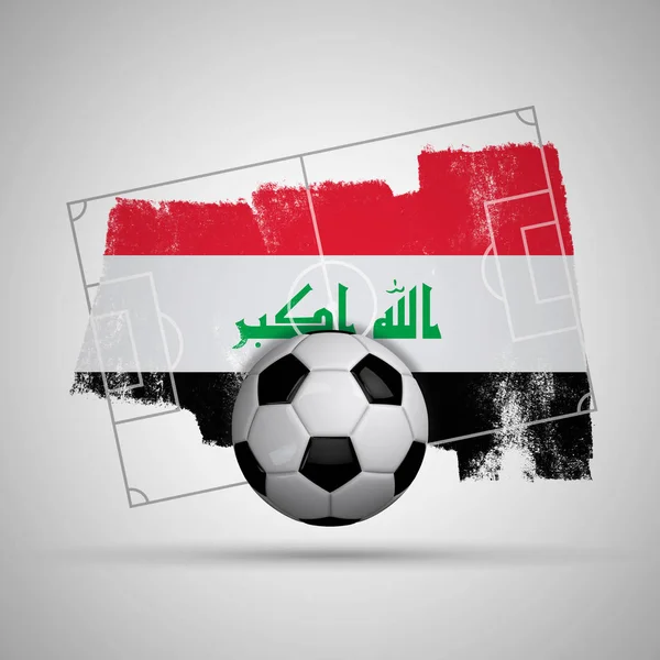 Iraq bandiera di calcio sfondo con bandiera grunge, campo da calcio e — Foto Stock