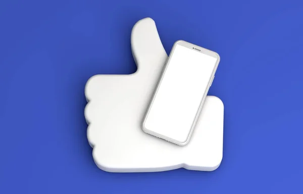 Black smartphone screen with thumbs up symbol. 3D Rendering — Stock Photo, Image