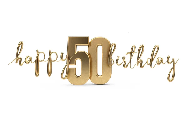 해피 50 번째 생일 골드 인사말 배경입니다. 3D 렌더링 — 스톡 사진