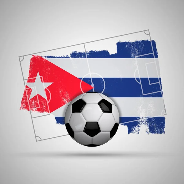 Cuba flag soccer background with grunge flag, football pitch and