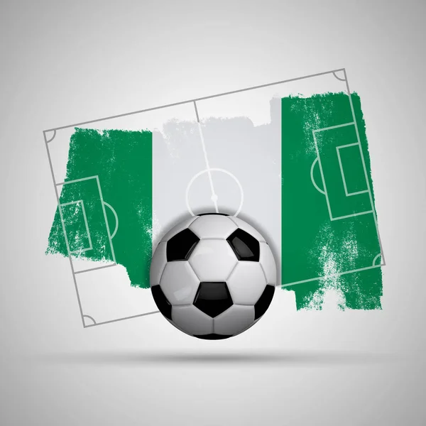 Nigeria flag soccer background with grunge flag, football pitch — Stock Photo, Image