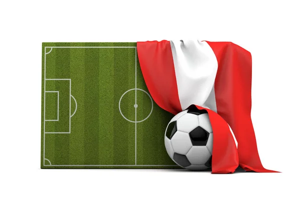 Austria country flag draped over a football soccer pitch and bal — Stock Photo, Image