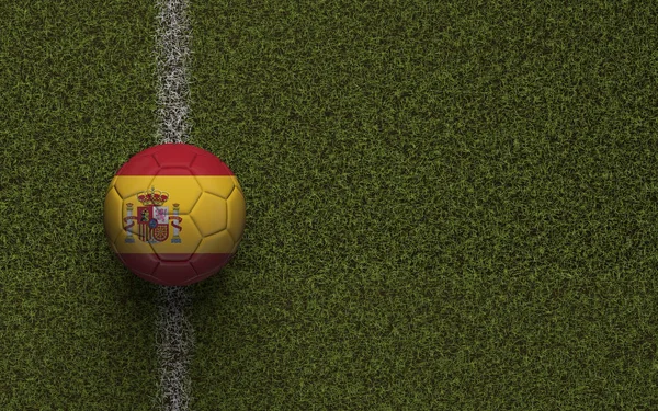 España bandera de fútbol en un campo de fútbol verde. Renderizado 3D —  Fotos de Stock