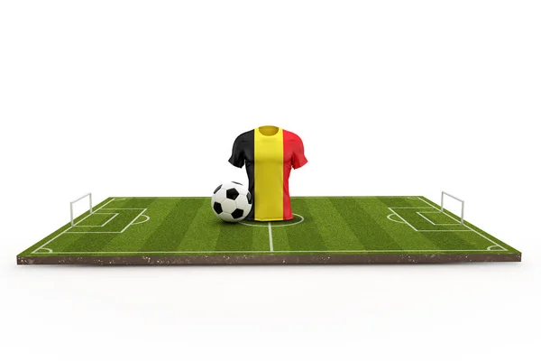 Camiseta de fútbol belga bandera nacional en un campo de fútbol. 3D Rende — Foto de Stock