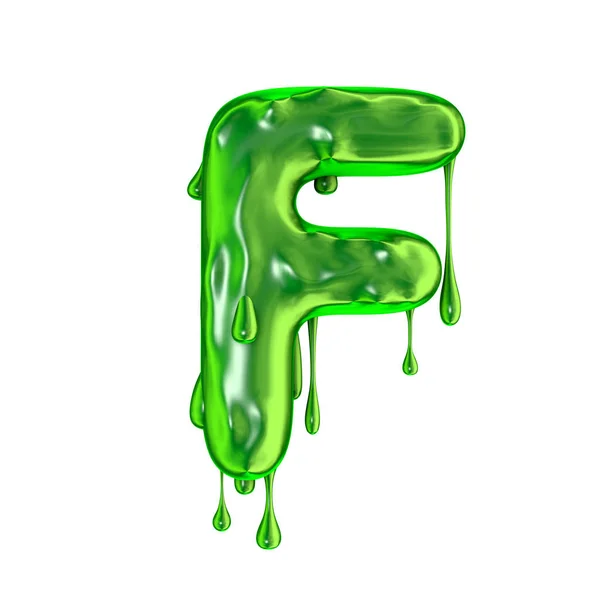 Green dripping slime halloween capital letter F — Stock Photo, Image
