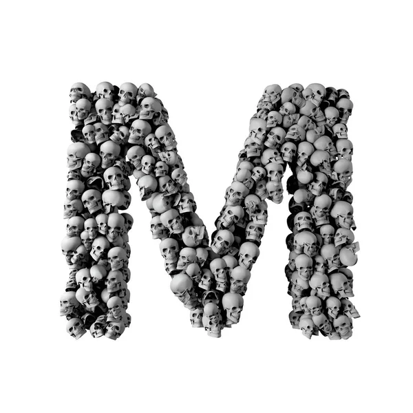 Calavera letra letra M. Carta hecha de un montón de cráneos. 3D Renderi — Foto de Stock
