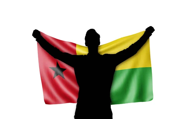 Männliche Silhouette mit der Nationalflagge von Guinea-Bissau. 3D-Renderin — Stockfoto