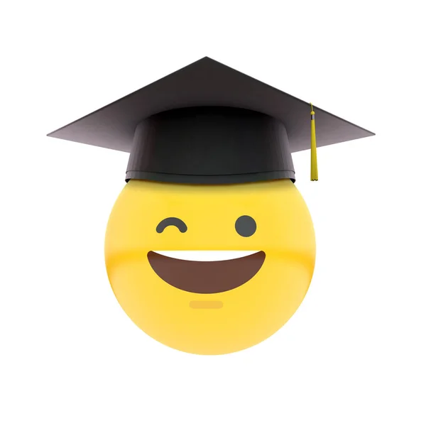 Examen emoji klädd i en traditionell examen mössa. Utbildning — Stockfoto