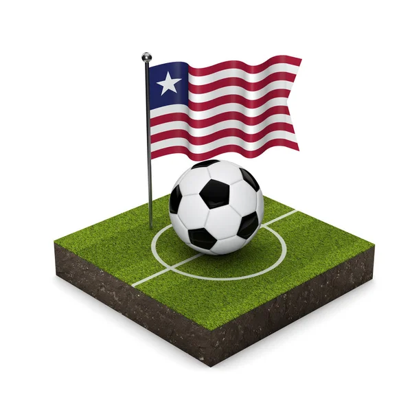 Liberia Flagge Fußballkonzept. Flagge, Ball und Fußballplatz — Stockfoto