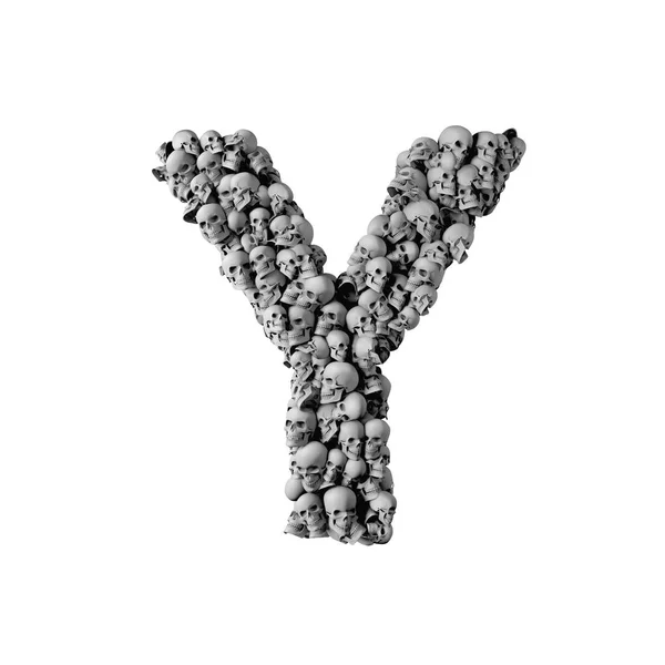 Czcionka czaszki litera Y. Letter wykonana z wielu czaszek. 3D Renderi — Zdjęcie stockowe