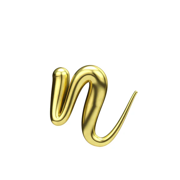 Γράμμα N χρυσό χειρόγραφη γραμματοσειρά σεναρίου. Απόδοση 3D — Φωτογραφία Αρχείου