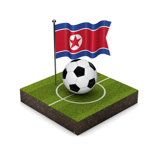 North Korea flag football concept. Flag, ball and soccer pitch i — Stock Photo, Image