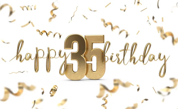 Ευτυχισμένο το 35 ο χρυσό χαιρετισμό των γενεθλίων. Απόδοση 3D — Φωτογραφία Αρχείου