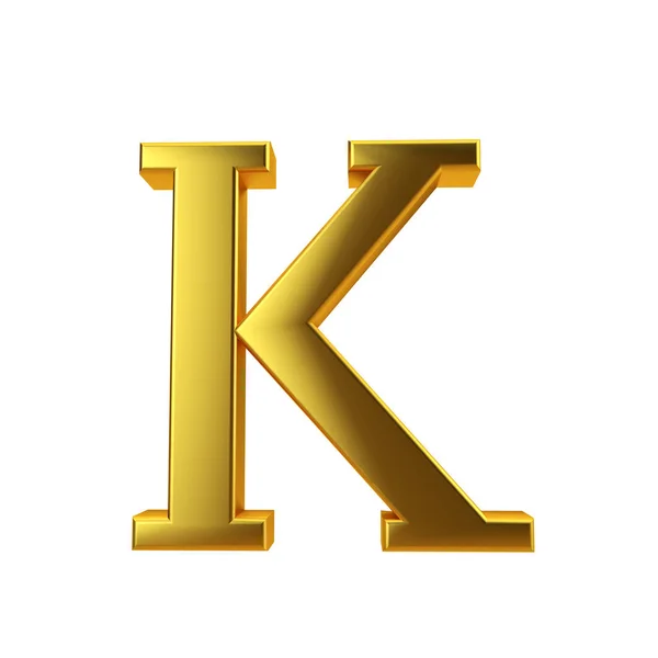 Carta de ouro brilhante K em um fundo branco liso. Renderização 3D — Fotografia de Stock