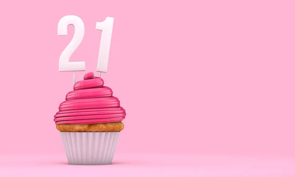 Номер 21 рожевий день народження кекс. 3D рендерингу — стокове фото