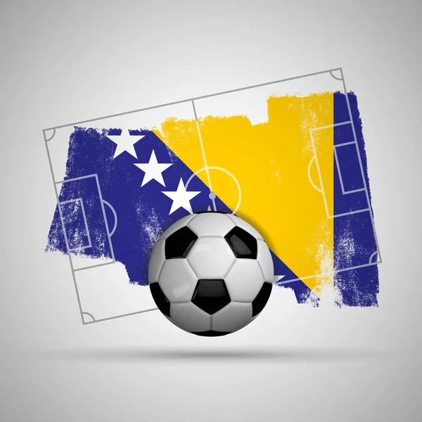 Bosnia flag soccer background with grunge flag, football pitch a