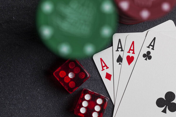Casino betting background. Ace playing cards with betting chips 