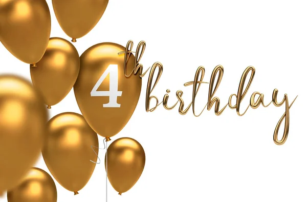 Arany boldog 4th születésnap léggömb üdvözlés háttér. 3D renderin — Stock Fotó