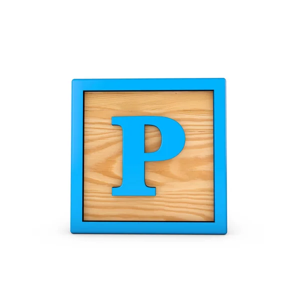 Litera P wodden dzieci zabawka blok alfabetu. Renderowanie 3D — Zdjęcie stockowe