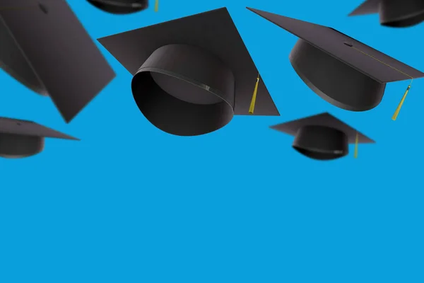 Collection of graduation caps. 3D Rendering