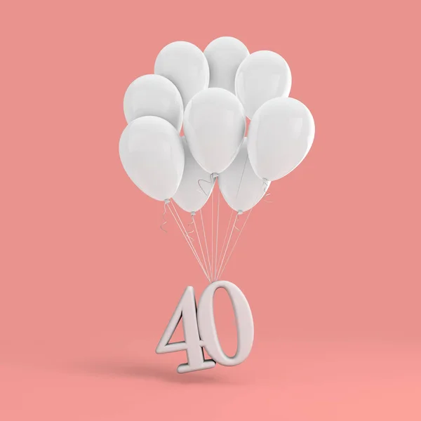 Number 40 party celebration. Number attached to a bunch of white — Stock Photo, Image