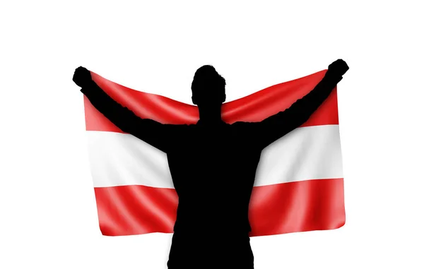 Manliga Silhouette Holding Österrike nationella flaggan. 3D-rendering — Stockfoto