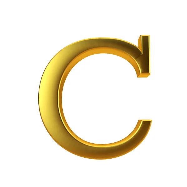 Letra C dorada brillante sobre un fondo blanco liso. Renderizado 3D —  Fotos de Stock