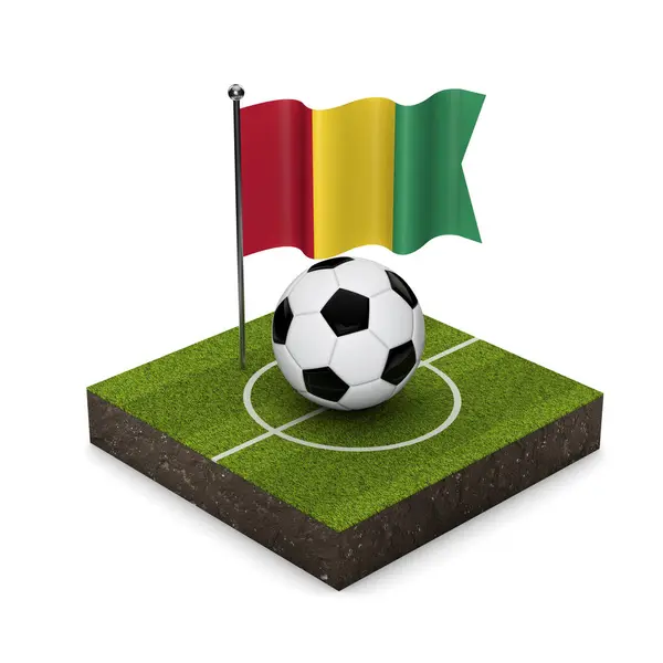 Guinea flagga fotboll koncept. Flagga, boll och fotboll pitch ansträng — Stockfoto
