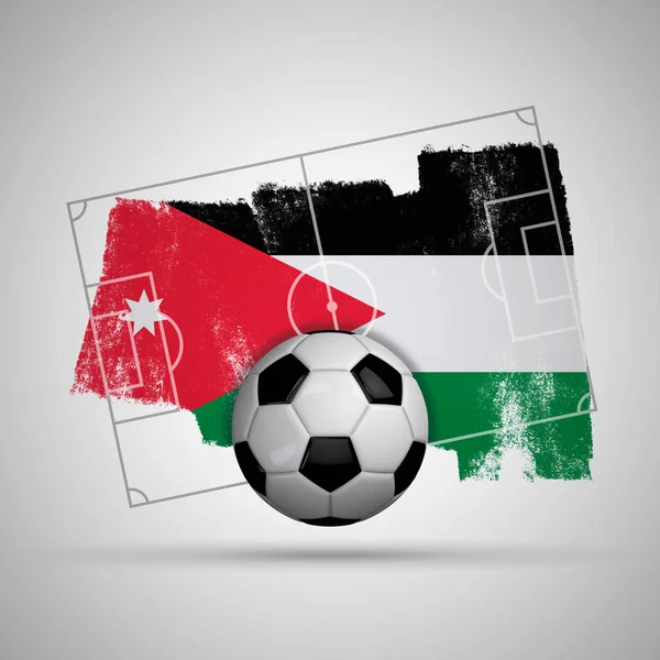 Jordánsko vlajka fotbalového zázemí s vlajkou grunge, Fotbalové hřiště a — Stock fotografie