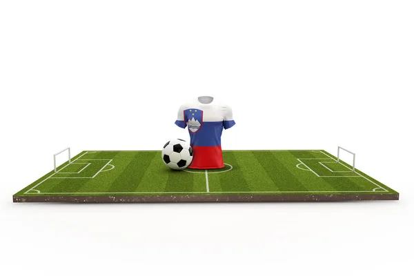 Camiseta de fútbol Eslovenia bandera nacional en un campo de fútbol. 3D Rend — Foto de Stock