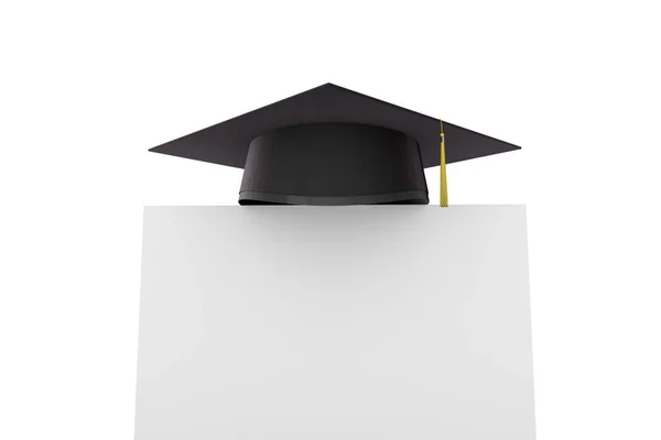 Graduation Cap met zwart certificaat. 3D-rendering — Stockfoto