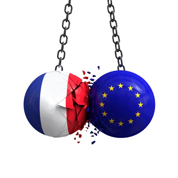 Bandeira da França e União Europeia bolas políticas esmagar em cada o — Fotografia de Stock