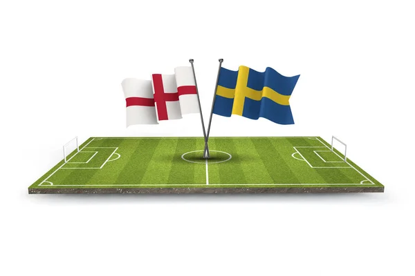 Suecia contra Inglaterra partido de cuartos de final de fútbol. Renderizado 3D —  Fotos de Stock