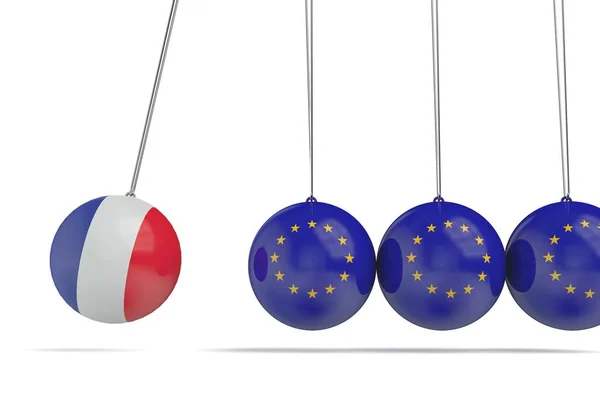 Pojem politického vztahu Francie a Evropské vlajky. 3D Ren — Stock fotografie