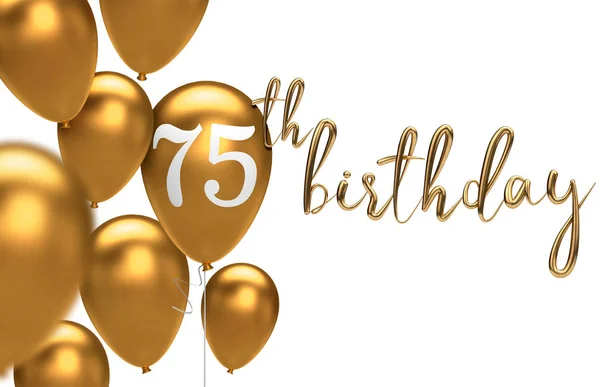 Arany boldog 75th születésnap léggömb üdvözlés háttér. 3D-s Renderi — Stock Fotó