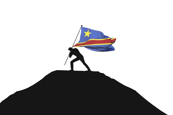 Democratic republic of congo flag being pushed into mountain top