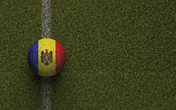 Moldavia bandera de fútbol en un campo de fútbol verde. Renderizado 3D —  Fotos de Stock