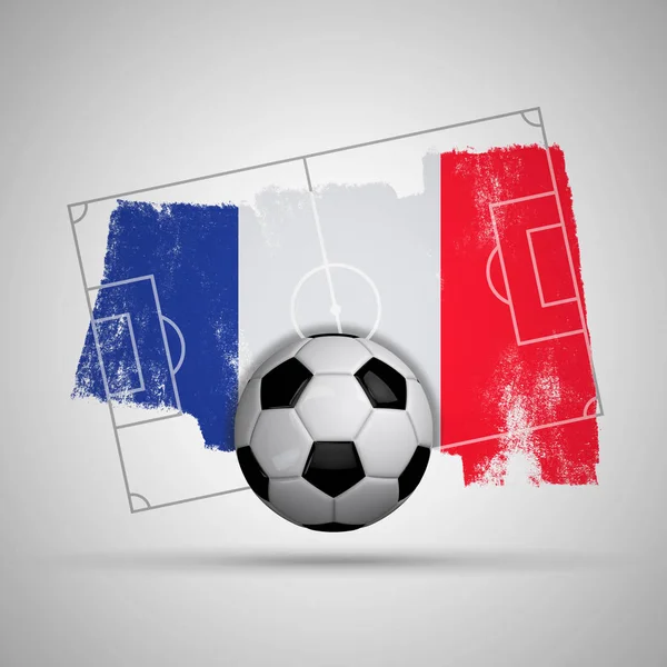 Frankreich Flagge Fußball Hintergrund mit Grunge-Flagge, Fußballplatz a — Stockfoto