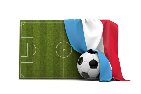 Luxemburgische Flagge drapiert über einem Fußballplatz und — Stockfoto