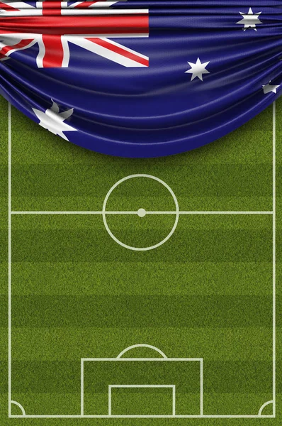 Drapeau de l'Australie drapé sur un terrain de football. 3D R — Photo