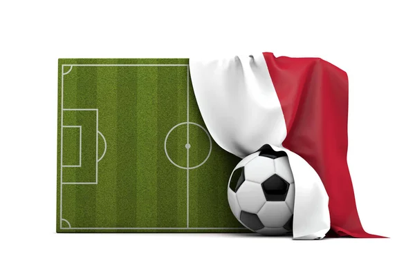 Vlajka země Indonésie přehozená přes fotbalové fotbalové hřiště a b — Stock fotografie