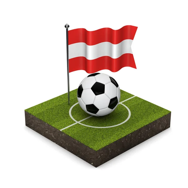 Oostenrijk vlag voetbal concept. Vlag, bal en voetbal pitch Isome — Stockfoto