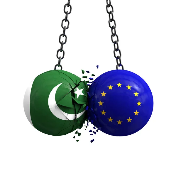 Пакистанский флаг и политические шары Европейского союза врезаются в каждый — стоковое фото