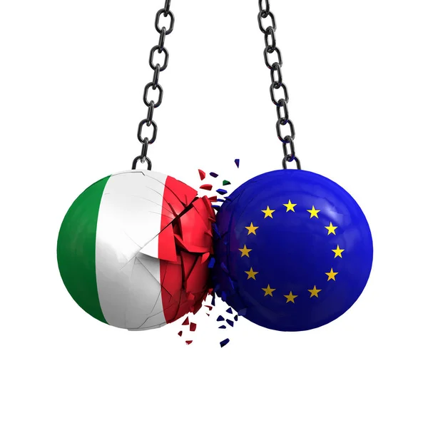 Itália bandeira e União Europeia bolas políticas esmagar em cada ot — Fotografia de Stock