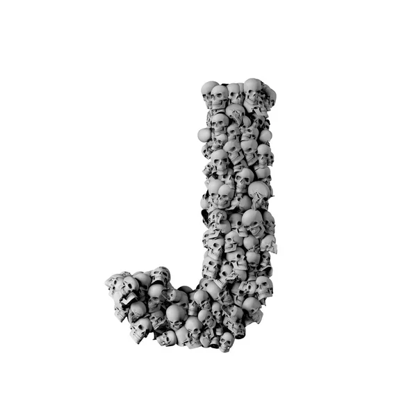 Лист черепа літери J. лист зроблений з великої кількості черепів. 3D-візуалізації — стокове фото