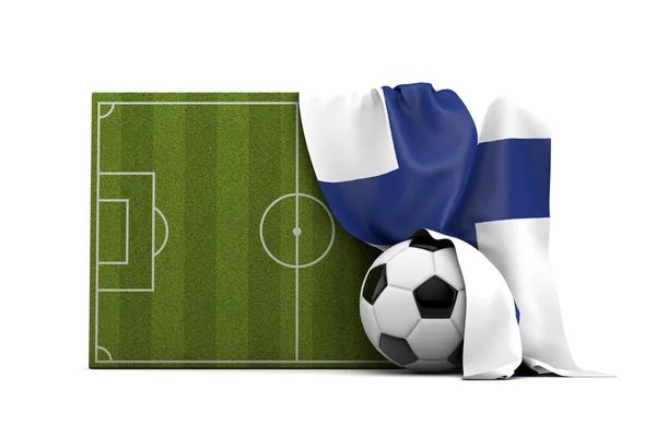 Флаг Финляндии задрапирован на футбольном поле и бал — стоковое фото