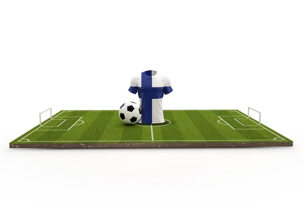 Finland soccer shirt national flag on a football pitch. 3D Rende