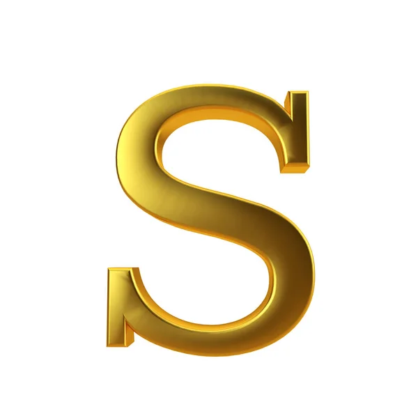 Fényes arany S betű-ra egy tisztán látható fehér háttér. 3D renderelés — Stock Fotó