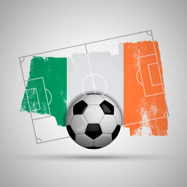 Ireland flag soccer background with grunge flag, football pitch