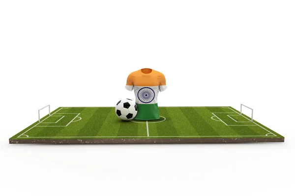 Camiseta de fútbol de la India bandera nacional en un campo de fútbol. 3D Renderi — Foto de Stock